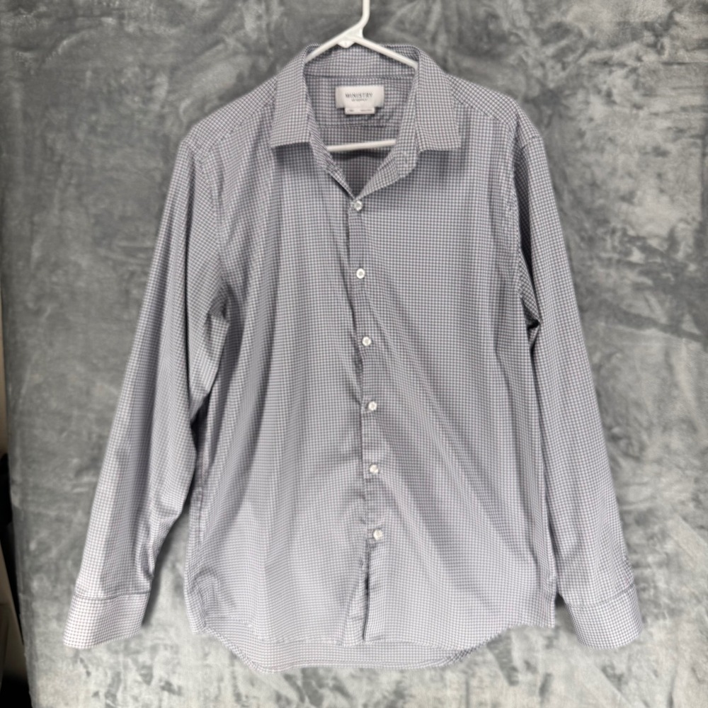 MINISTRY OF SUPPLY Mens L Slim Gingham Dress Shirt Long Sleeve Button Up
